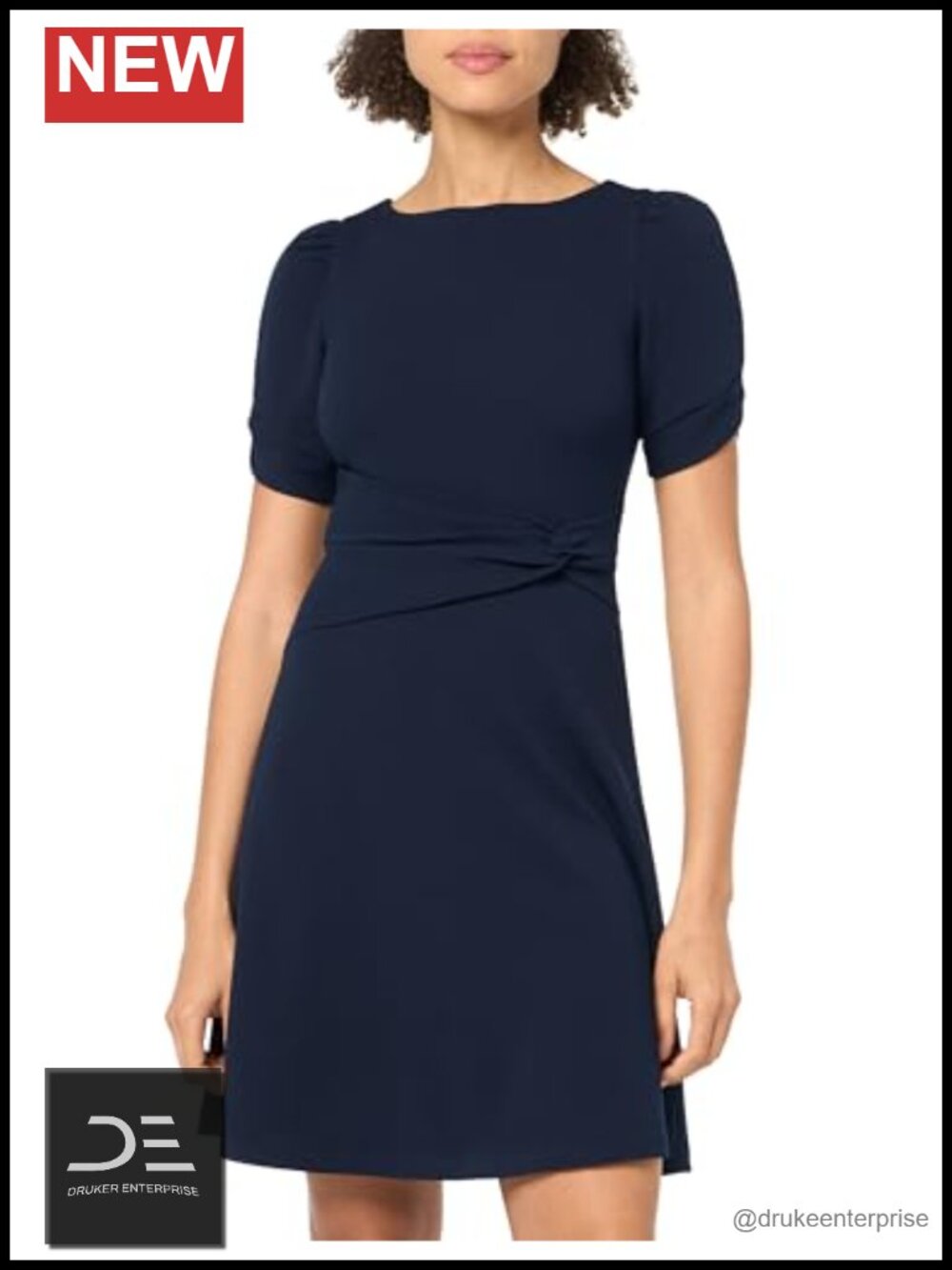 Women's Short Sleeve Knotted Belt Front Dress Boat Neck Sheath Work